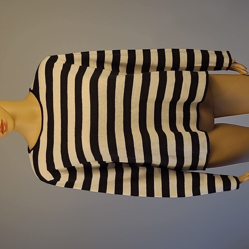 Reformation Black and Cream Striped Crewneck Sweater